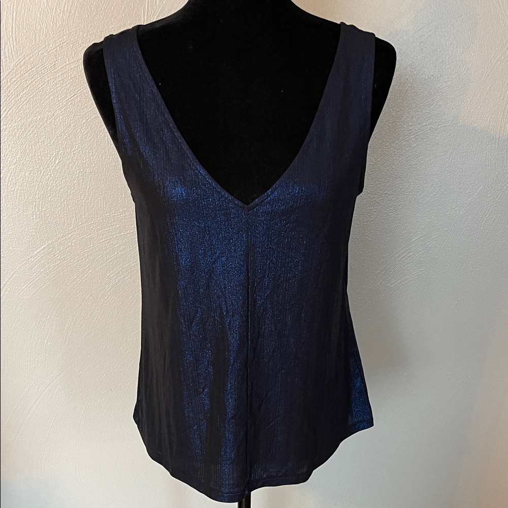City Streets Blue Metallic Shimmer Sleeveless V-Neck Tank Top Size M